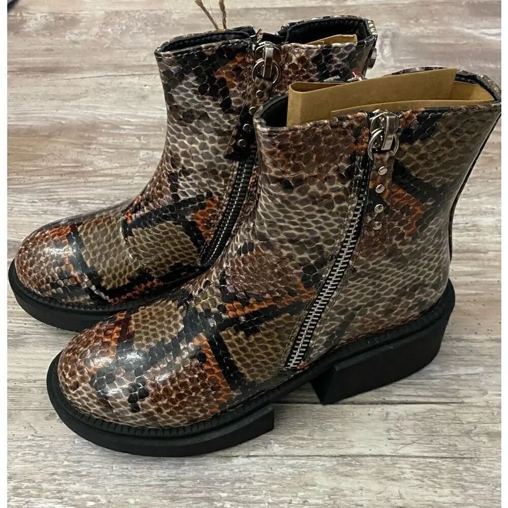Seven7 Snakeskin Black Ankle Boots Side Zip Sz 8